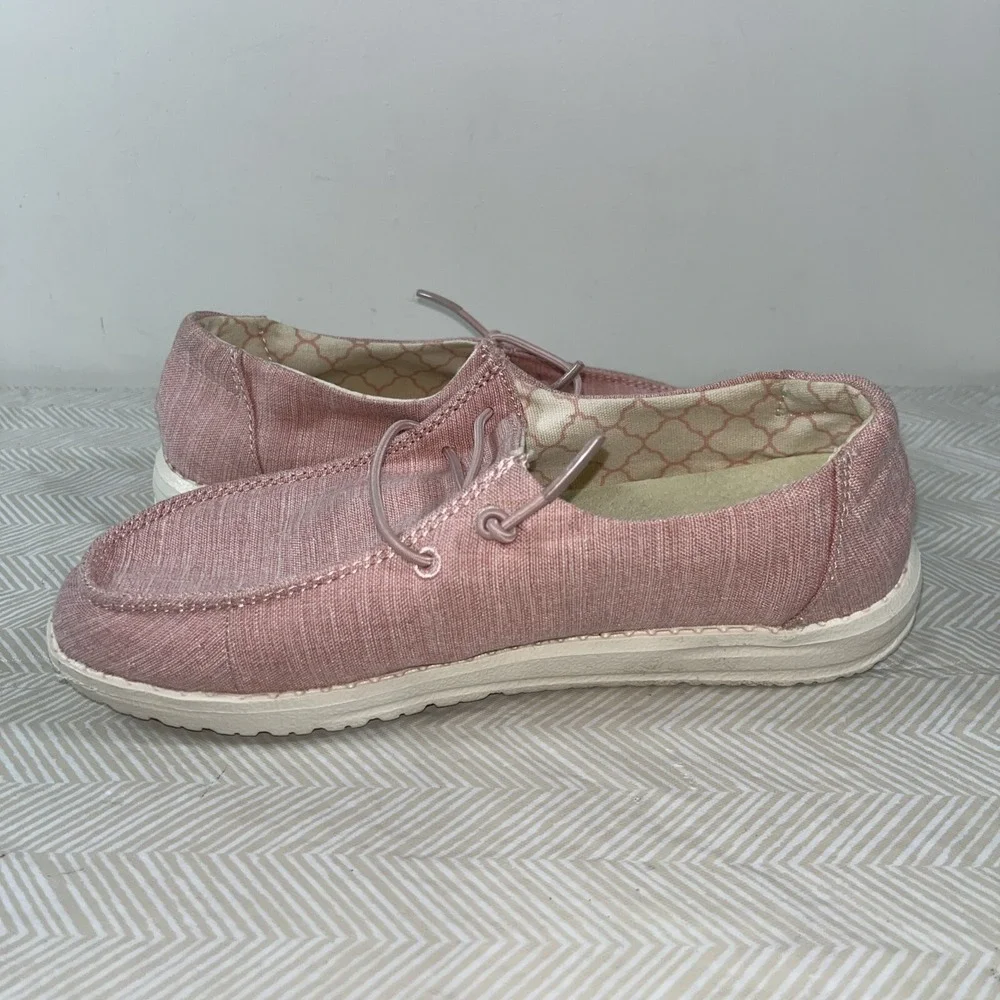 Hey Dude Girls Wendy Youth Linen Cotton Candy Slip-On Shoes Sz Y3-L4 Pink Casual